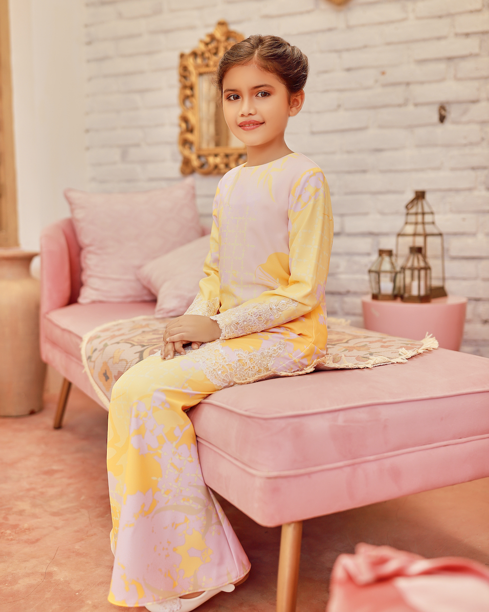 TIARA LACE KURUNG (KID) - YELLOW PINK